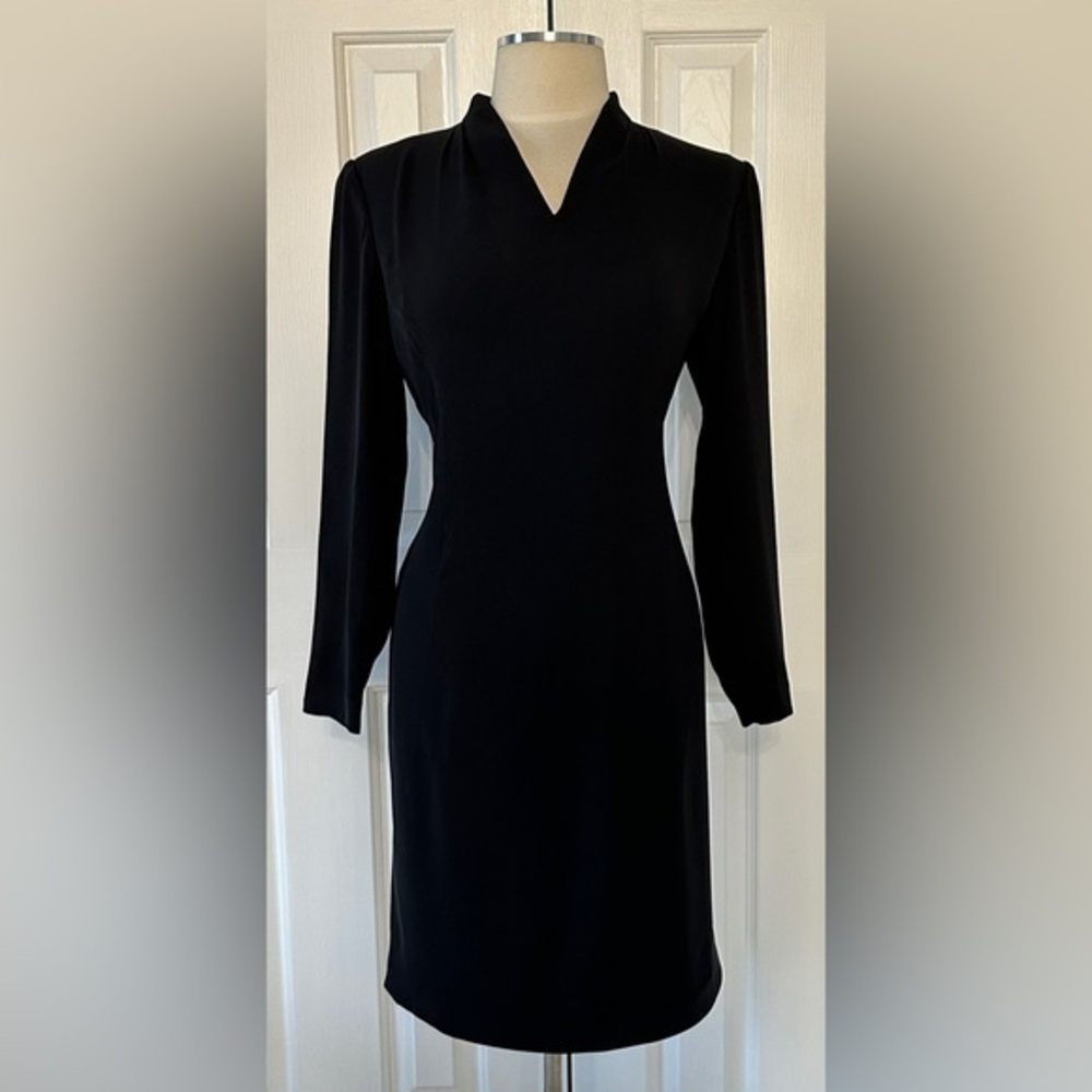 David Warren Petites Black V-Neck Sheath Dress Size 12